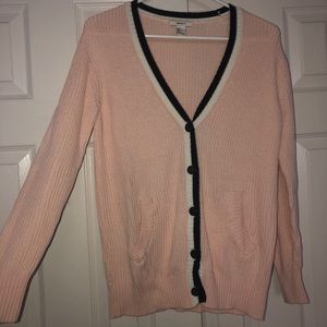 Pink Ribbed V-neck Cardigan